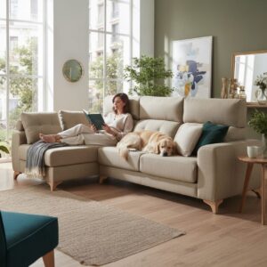 Sofa chaiselongue con cabecero móvil