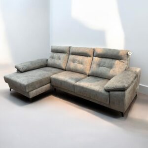 Sofá con asientos deslizantes, chaise longue, almacenaje y puffs